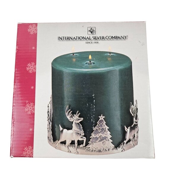 International Silver Holiday Reindeer Tree Pillar Holder 6.25 in Brushed Silver - Picture 2 of 10
